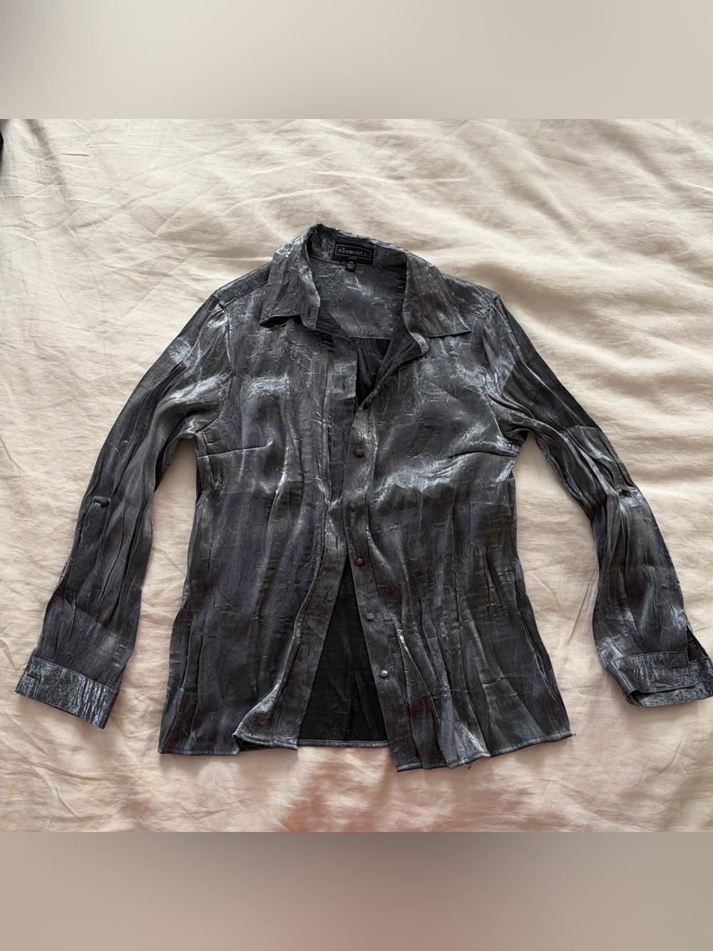 Elementz Shimmery Silver Petite Button-Up Blouse